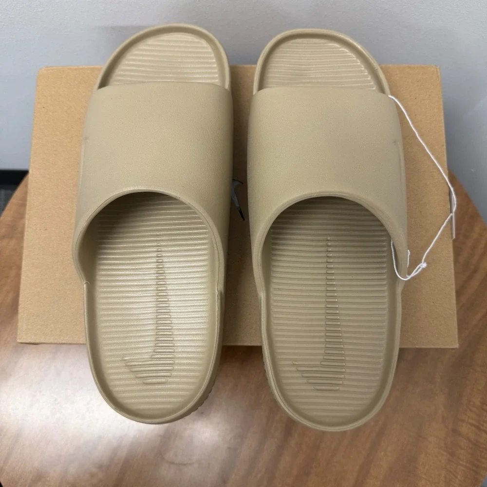 Nike Calm Slide Mens 11 Khaki Tan Foam Lightweight Comfort Sandals fd4116-201